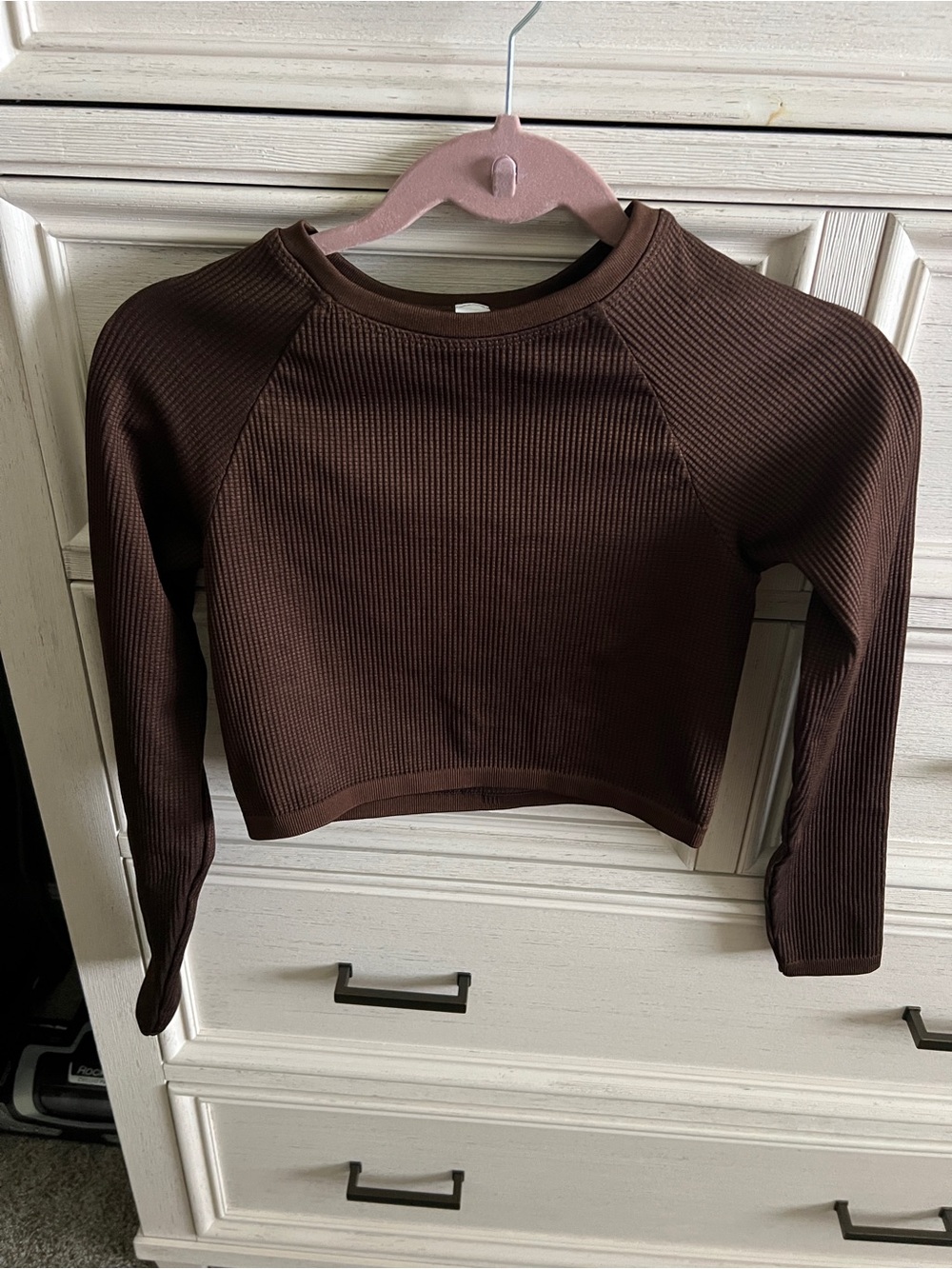 aerie Chocolate Brown Waffle Long-Sleeve Crop Top